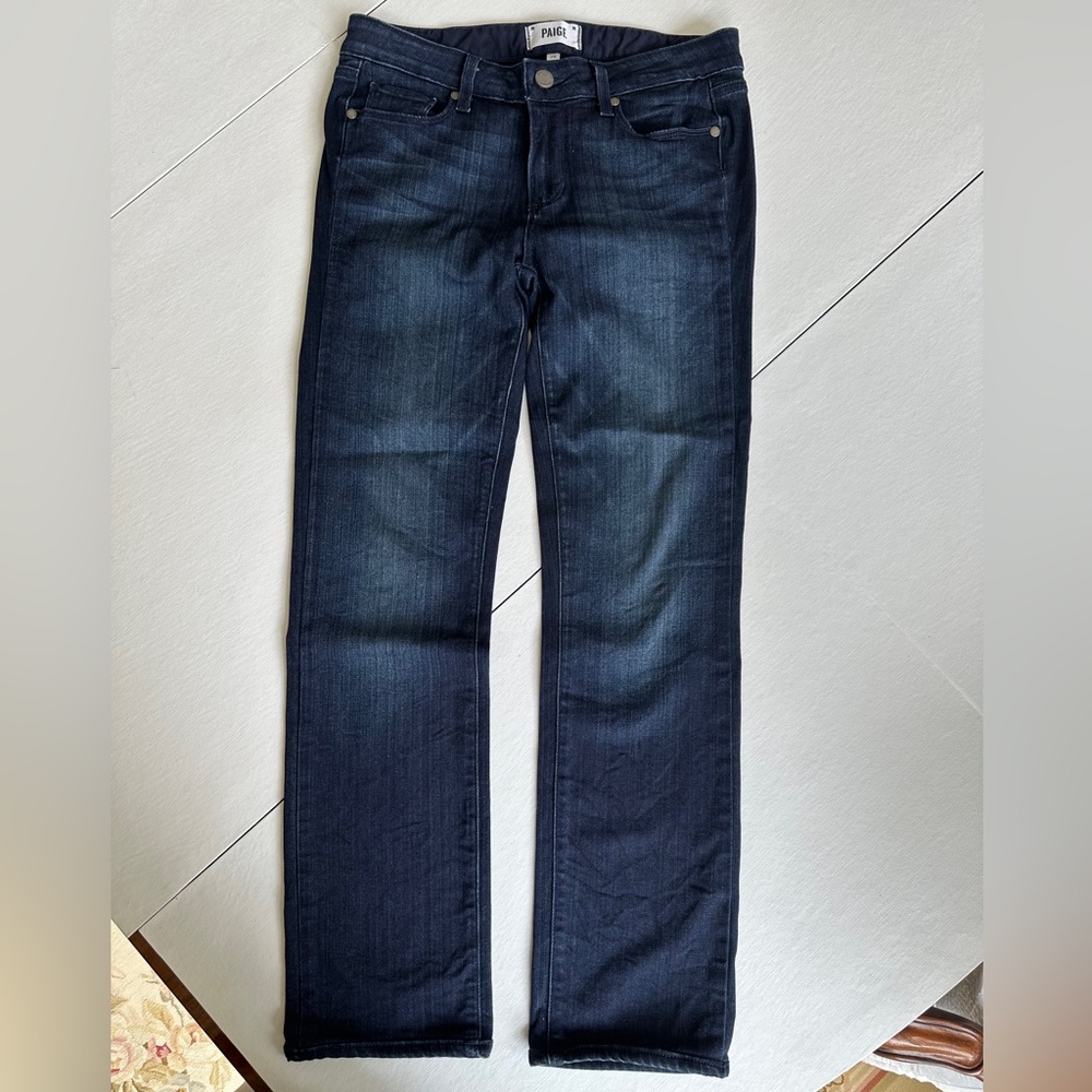 Paige Skyline Straight Denim Jeans in Dark Blue Color Size 28